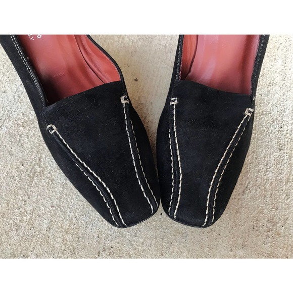 vtg 90s black SUEDE Donald J Pliner STILETTO HEELS 7.5 couture Italy square toe - Picture 6 of 10